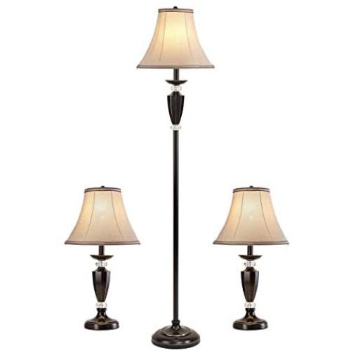 Smeike Three Pack Lamp Set (2 Table Lamps, 1 Floor Lamp), 3-Piece Floor and Table Lamp Set for Living Room, Bedside, Bedroom, Office, 24'' and 61.4'' (H)