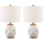 Maxax Table Lamp Ceramic Bedside Nightstand Lamp Set of 2 White Geometric Desk Lamp with Drum Fabric Shade for Living Room Family Bedroom