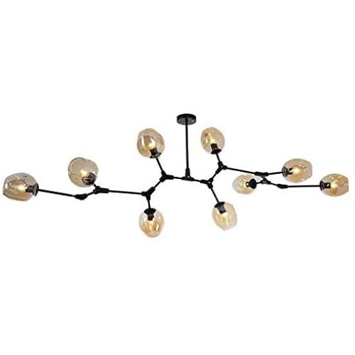 Nordic 9 Lights Sputnik Chandelier,Adjustable Branches Brass Hanging Ceiling Light Fixture,Magic Bean Chandelier,Vintage Pendant Lighting for Dining Room Living Room Kitchen-Yellow 9 Lights