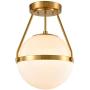 Mid Century Modern Globe Semi Flush Mount Ceiling Light Fixture,White Opal with Brass Finish,Living/Dinning Room