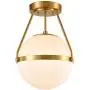 Mid Century Modern Globe Semi Flush Mount Ceiling Light Fixture,White Opal with Brass Finish,Living/Dinning Room