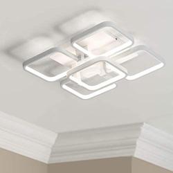 Leniure White Square LED Light Ceiling Lamp Chandelier Lighting Fixture 18'' Wide 18'' Deep 6'' High, Dimmiable