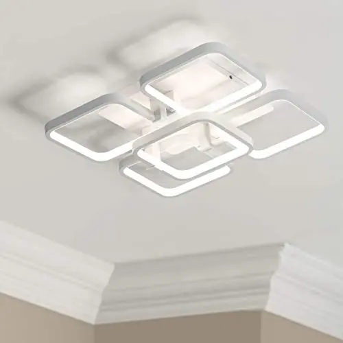 Leniure White Square LED Light Ceiling Lamp Chandelier Lighting Fixture 18'' Wide 18'' Deep 6'' High, Dimmiable