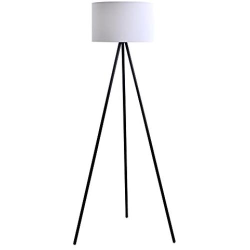 Catalina Lighting 21400-000 Modern Metal Tripod Floor Lamp with White Linen Shade for Living, Bedroom, Dorm Room, Office, 61.25'', Black