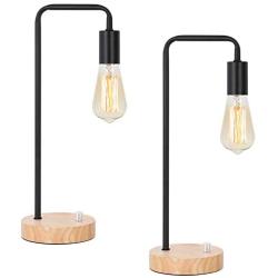 HAITRAL Industrial Desk Lamp Set of 2 - Vintage Edison Bulb Lamp with Wooden Base, Retro Office Lamp for Bedroom, Living Room, Office-Black，Dorm (Without Bulb)