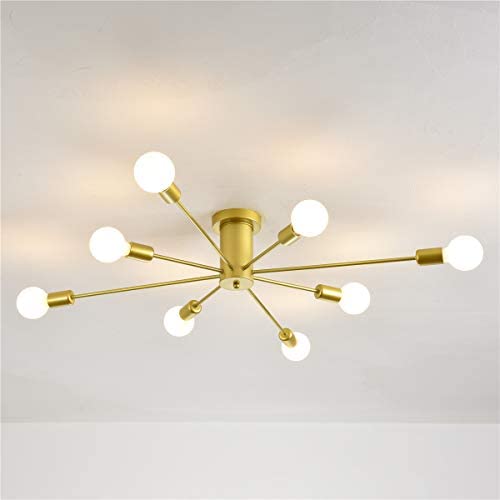 Garwarm 8-Light Sputnik Ceiling Light Modern Semi Flush Mount Ceiling Light Mid Century Gold Chandelier Pendant Lighting for Kitchen Dining Room Bedroom