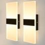 Lightess Modern Wall Sconce Set of 2 LED Wall Lamp 12w Up Down Wall Sconces Light Acrylic Black Hallway Wall Mounted Lamps for Bedroom Hallway Living Room , Warm White