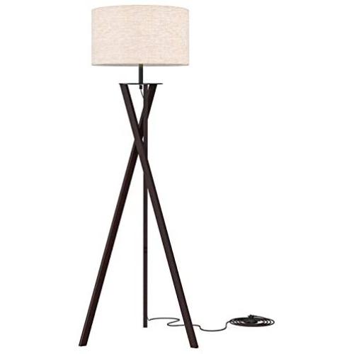 LEPOWER Wood Tripod Floor Lamp, Modern Design Standing Lamp, Mid Century Studying Light for Living Room, Bedroom and Office, Flaxen Lamp Shade with E26 Lamp Base