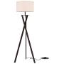 LEPOWER Wood Tripod Floor Lamp, Modern Design Standing Lamp, Mid Century Studying Light for Living Room, Bedroom and Office, Flaxen Lamp Shade with E26 Lamp Base