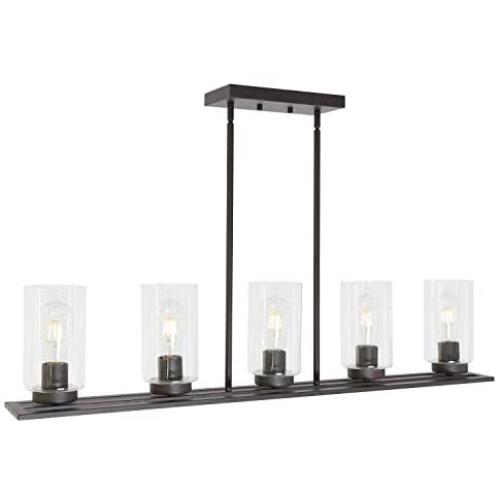 Lucidce 5 Lights Contemporary Chandeliers Pendant Lighting Dining Room Lighting Fixtures Hanging Oil Rubbed Bronze for Kitchen Island with Clear Glass Shades Linear