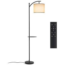 Tomons Floor Lamp, LED Standing Lamps with Remote Control and Adjustable Dimmable Bulb, Tall Industrial Arc Reading Light with Hanging Fabric Lampshade, Removable Shelf for Living Rooms, Bedrooms