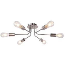 TULUCE Modern Sputnik Chandelier 6 Light Semi Flush Mount Ceiling Lighting Cotemporary Industrial Brushed Nickel Ceiling Fixture for Bedroom, Hallway, Kitchen, Bar