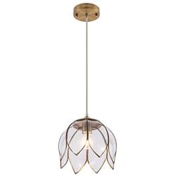 YIFI Deco Brass Pendant Light Lotus Vintage Glass Adjustable Ceiling Pendant Light for Kitchen Island Dining Room Bedroom Living Room, Clear