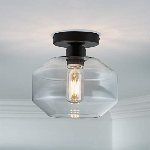 LANROS Industrial Semi-Flush Ceiling Light Fixture with Clear Glass Shade for Dining Room, Bedroom, Cafe, Bar, Corridor, Hallway, Entryway, Passway