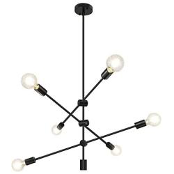 WBinDX Modern Sputnik Chandelier 6 Lights Black Contemporary Pendant Lighting Ceiling Light Fixture for Dining Kitchen Island Bedroom