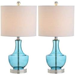 JONATHAN Y JYL1029C-SET2 Colette 20'' Mini Glass Table Lamp (Set of 2), Transitional, Glam, Coastal, for Office, Night Stand, Living Room, 2 Bulb, Blue, 2 Count