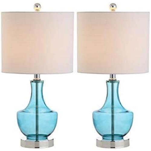 JONATHAN Y JYL1029C-SET2 Colette 20'' Mini Glass Table Lamp (Set of 2), Transitional, Glam, Coastal, for Office, Night Stand, Living Room, 2 Bulb, Blue, 2 Count