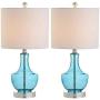JONATHAN Y JYL1029C-SET2 Colette 20'' Mini Glass Table Lamp (Set of 2), Transitional, Glam, Coastal, for Office, Night Stand, Living Room, 2 Bulb, Blue, 2 Count