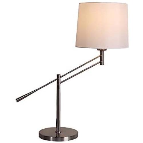 CCSUN Swing arm Bedside Table lamp, E26 Adjustable Desk Lighting with White farbic Shade Eye-Caring Reading Light Modern Living Room lamp-White