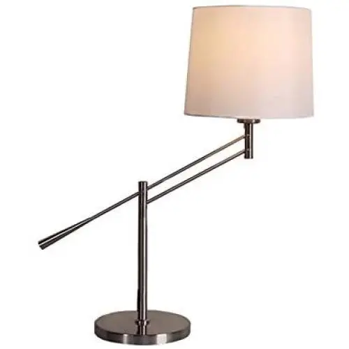 CCSUN Swing arm Bedside Table lamp, E26 Adjustable Desk Lighting with White farbic Shade Eye-Caring Reading Light Modern Living Room lamp-White