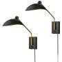 CLAXY Swing Arm Bedroom Wall Sconces Modern Black Plug-in or Hardwired Sconce Lighting with USB Charge Port-2 Pack