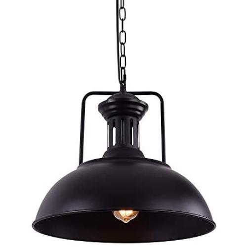 Lingkai Pendant Lighting Industrial Nautical Barn with Rustic Dome Bowl Shape Mounted Fixture Ceiling Lamp Chandelier (Black, 1 Light)