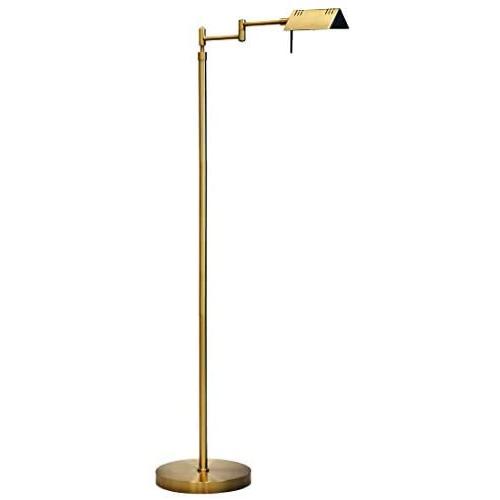 O’Bright Dimmable LED Pharmacy Floor Lamp, 12W LED, Full Range Dimming, 360 Degree Swing Arms, Adjustable Heights, Standing Lamp for Reading, Sewing, and Craft, ETL Listed, Antique Brass (Gold)