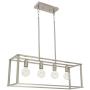 BONLICHT Modern Kitchen Island Chandelier 4 Light Brushed Nickel Open Metal Frame Rectangle Pendant Lighting Fixture Hanging Linear Cage Ceiling Light for Dining Room Farmhouse Foyer Cafe Bar