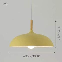 STGLIGHTING Swag Plug-in Pendant Light Wooden Handle Pendant Light with 15ft Plug-in UL On/Off Dimmer Switch Cord Macaron Yellow Lampshade Loft Style Lamps for Dining Room Bulbs Not Included