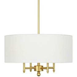 T&A Classic Brass 4-Light Chandelier with White Linen Drum Shade,18'' Pendant Light Lights for Foyer Dining Room Living Room