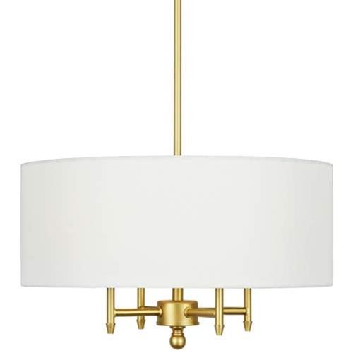 T&A Classic Brass 4-Light Chandelier with White Linen Drum Shade,18'' Pendant Light Lights for Foyer Dining Room Living Room