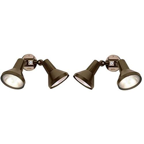 Dysmio Lighting Two Light Outdoor Heavy Duty Cast Aluminum Durable Weather Proof Security Flood Light, Bronze Finish Pack of 2