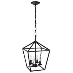 Untrammelife 4-Light Black Lantern Pendant Light, Adjustable Height Square Cage Pendant Hanging Lighting Fixture 11’’ Rustic Lantern Chandelier for Dinning Room Kitchen Island Foyer