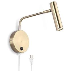 Wall Lamps That Plug in, Joossnwell Bronze Metal Industrial Wall Spotlight with Switch on Off for Home Bedside Lighting Fixtures Warm White 3000K 1 Pack