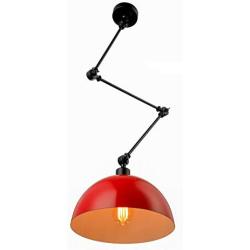 Vintage Ceiling Lights, CraftThink Extendable Nordic Retro E26 Lamp Light Bowl Lampshade Ceiling Lamp Hanging Lamp Pendant Lamp for Living Room/Kitchen/Office (Red)