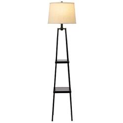 Catalina Lighting 19305-000 Modern Metal Floor Lamp with Shelves and Beige Linen Shade for Living, Bedroom, Dorm Room, Office, 58'', Classic Black