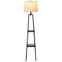 Catalina Lighting 19305-000 Modern Metal Floor Lamp with Shelves and Beige Linen Shade for Living, Bedroom, Dorm Room, Office, 58'', Classic Black