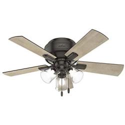 Hunter Crestfield Indoor Low Profile Ceiling Fan with LED Light and Pull Chain Control, 42'', Noble Bronze