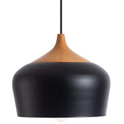 CHYING Modern Wood Pattern Dome Pendant Light, Lantern Simple Lighting with E26 40W Bulb Black Metal Shade Industrial Ceiling Light Fixture for Kitchen Island Dining Room Barn Living Room