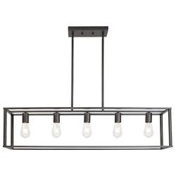 VINLUZ Rectangle Pendant Lighting 5 Lights Oil Rubbed Bronze Farmhouse Kitchen Island Chandeliers, Classic Rustic Ceiling Light Fixtures Hanging for Dining Room Foyer Entryway