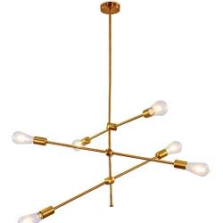 Sputnik Chandelier 6-Light Pendant Lighting Fixture Modern Brass Ceiling Light Fixture Industrial Semi-Flush Mount Ceiling Lamp for Dinning Room Bedroom Kitchen (Gold)