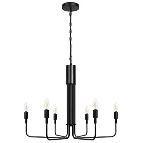 MIPAWS 6-Light Black Farmhouse Chandelier 28 Inch, Industrial Style, Dining Room Hanging Lighting Fixture, Pendant Light for Foyer, Living Room, Kitchen Island, Bedroom