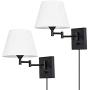 Pauwer Plug in Wall Sconce Set of 2 Swing Arm Wall Lamp with Plug in Cord and Fabric Shade Wall Light Fixtures for Hallway Bedroom Living Room (White Shade)