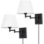 Pauwer Plug in Wall Sconce Set of 2 Swing Arm Wall Lamp with Plug in Cord and Fabric Shade Wall Light Fixtures for Hallway Bedroom Living Room (White Shade)