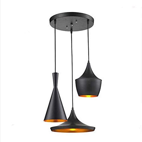 A Set of Tom Dixon Beat Bar Counter Ceiling Pendant Lights Dining Room Fixtures Industrial Loft Dining Room Balcony Pendant Lamp Fixtures Chandelier (ABC-Round Top-Black)