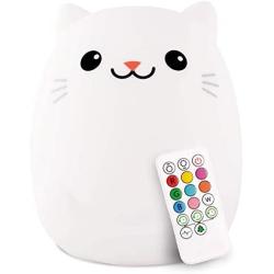 LumiPets LED Cat Battery-Operated/USB-Powered Silicone Night Light For Kids with 9 Tap-To-Activate Colors