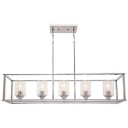 VINLUZ Rectangle Dining Room Chandelier Classic Pendant Lighting for Kitchen Island,Chrome Finish with Clear Glass Shade Adjustable Height Hanging Ceiling Light