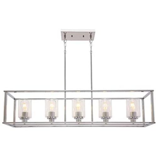 VINLUZ Rectangle Dining Room Chandelier Classic Pendant Lighting for Kitchen Island,Chrome Finish with Clear Glass Shade Adjustable Height Hanging Ceiling Light VINLUZ Rectangle Dining Room Chandelier Classic Pendant Lighting for Kitchen Island,Chrome Finish with Clear Glass Shade Adjustable Height Hanging Ceiling Light
