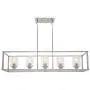 VINLUZ Rectangle Dining Room Chandelier Classic Pendant Lighting for Kitchen Island,Chrome Finish with Clear Glass Shade Adjustable Height Hanging Ceiling Light