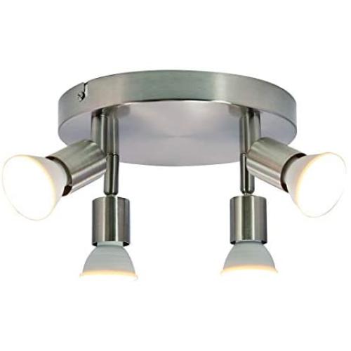Garwarm Round Track Lighting Fixture, 4-Light Flush Mount Ceiling Spotlight GU10 LED Bulb Multi-Directional Ceiling Light for Kitchen Hallway Dining Room, 3000K Warm White, Polished Chrome